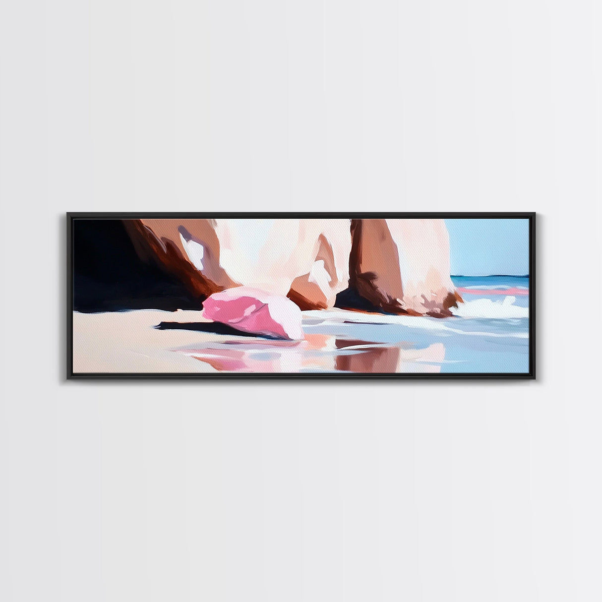 Pink Shoreline, Ocean Reflection, Coastal Wall Art, Framed Canvas Print, Minimalist Seascape, Beach House Decor, Living Room Artwork
