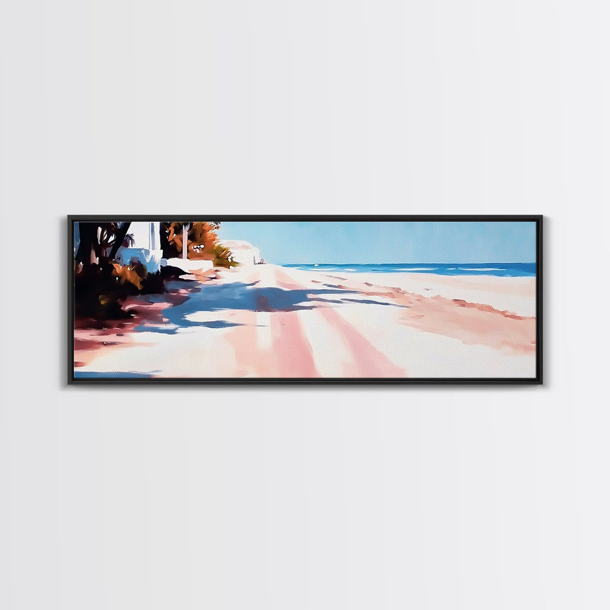 Coastal Path, Serene Seascape, Tropical Getaway, Warm Beach Scene, Canvas Print, Living Room Wall Art, Modern Coastal Decor