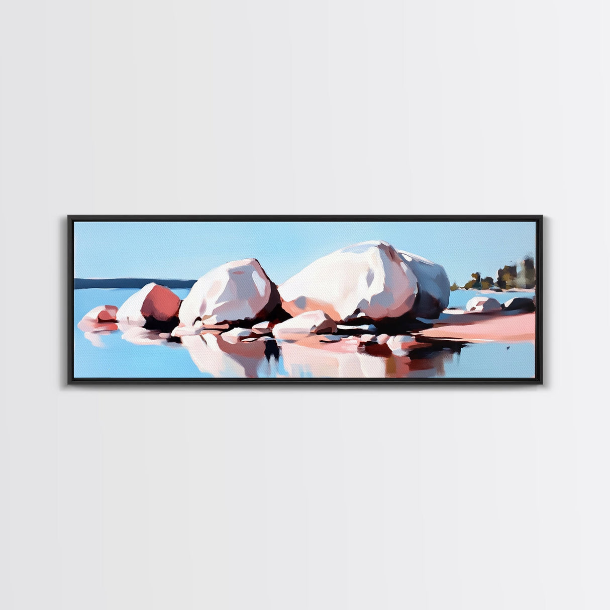Large Rocks, Water Reflection, Serene Nature, Canvas Print, Minimalist Wall Art, Earthy Home Decor, Neutral Landscape, Modern Aesthetic