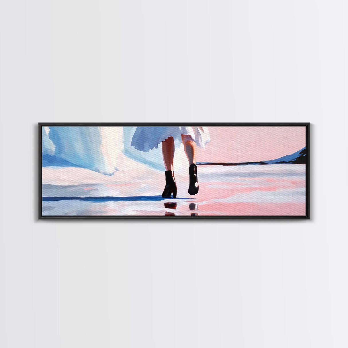 Fashion Walk, Chic Modern Art, Feminine Aesthetic, Pastel Wall Decor, Dreamy Reflections, Stylish Home Design, Framed Canvas Print