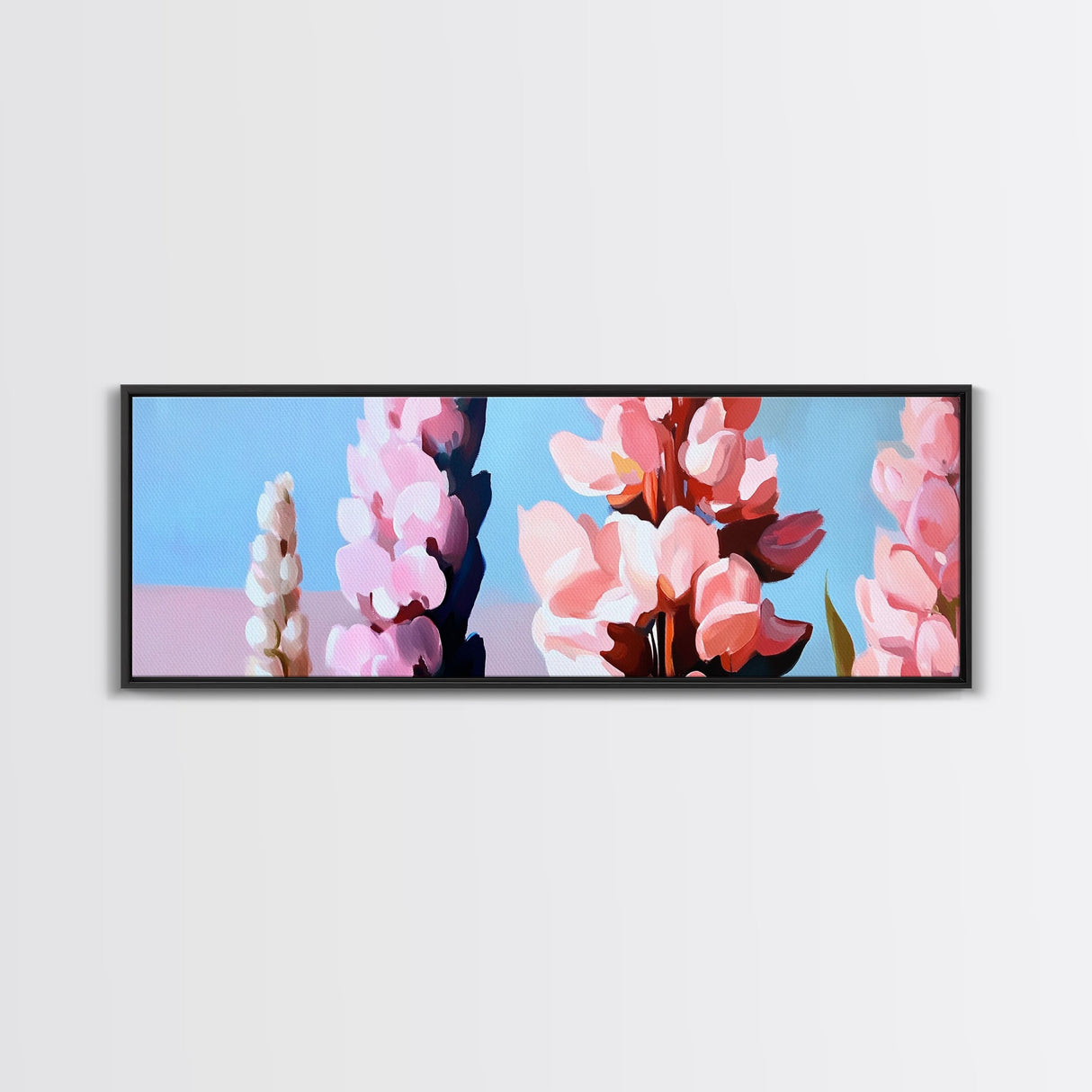 Pink Lupine, floral botanical art, wildflower nature print, soft pastel home decor, farmhouse style, framed canvas print, garden art