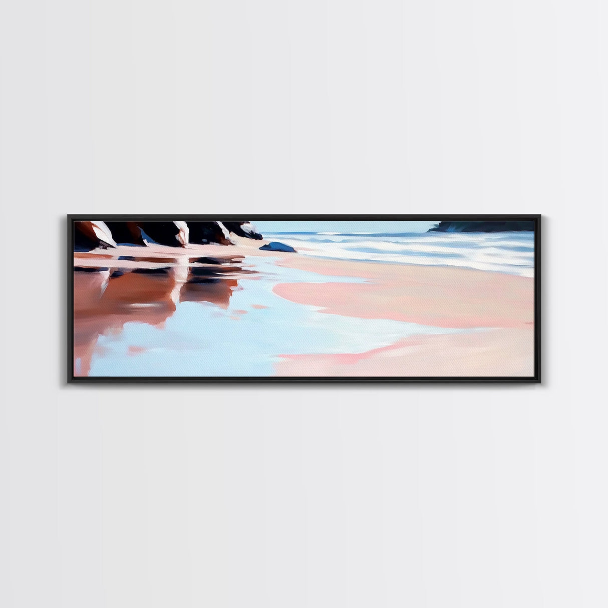Hand Reflection, Abstract Art, Soft Blues, Pink Hues, Framed Canvas Print, Contemporary Wall Art, Bedroom Decor, Zen Aesthetic
