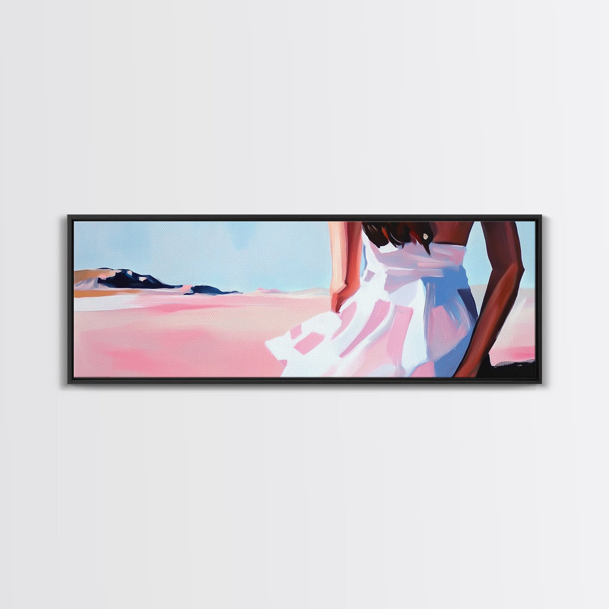 Flowing Dress, Desert Beauty, Feminine Elegance, Framed Canvas Print, Modern Wall Art, Soft Boho Decor, Romantic Pastel Artwork
