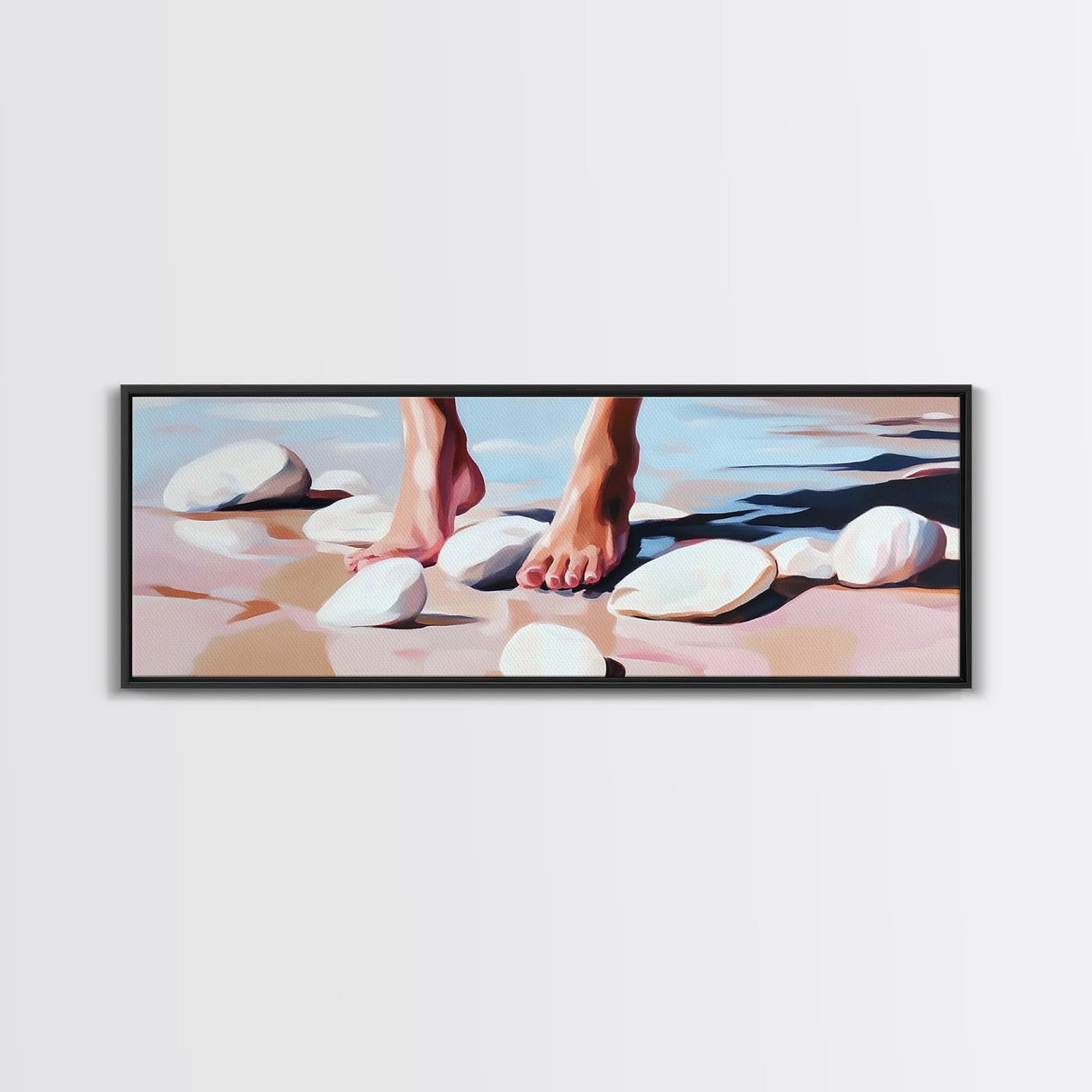 Barefoot, Water, Stones, Canvas Print, Beach Aesthetic, Coastal Artwork, Relaxing Wall Art, Minimalist Decor, Bedroom or Bathroom Art