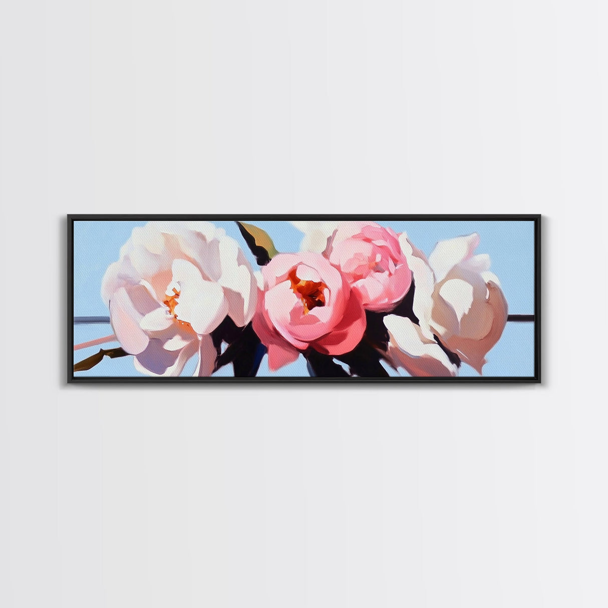 Floral Peonies, Botanical Art, Pastel Flower Painting, Romantic Wall Decor, Minimalist Nature Print, Bedroom Art, Framed Canvas Print