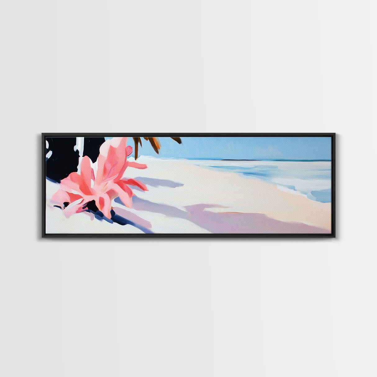 Tropical Beach, Palm Shadow, Minimalist Art, Coastal Wall Art, Summer Aesthetic, Framed Canvas Print, Living Room Art, Boho Beach Decor