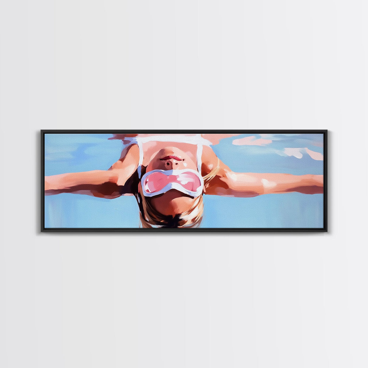 Floating Relaxation, Summer Bliss, Poolside Calm, Leisure Vibes, Framed Canvas Print, Boho Wall Art, Modern Bedroom Decor, Gift Idea