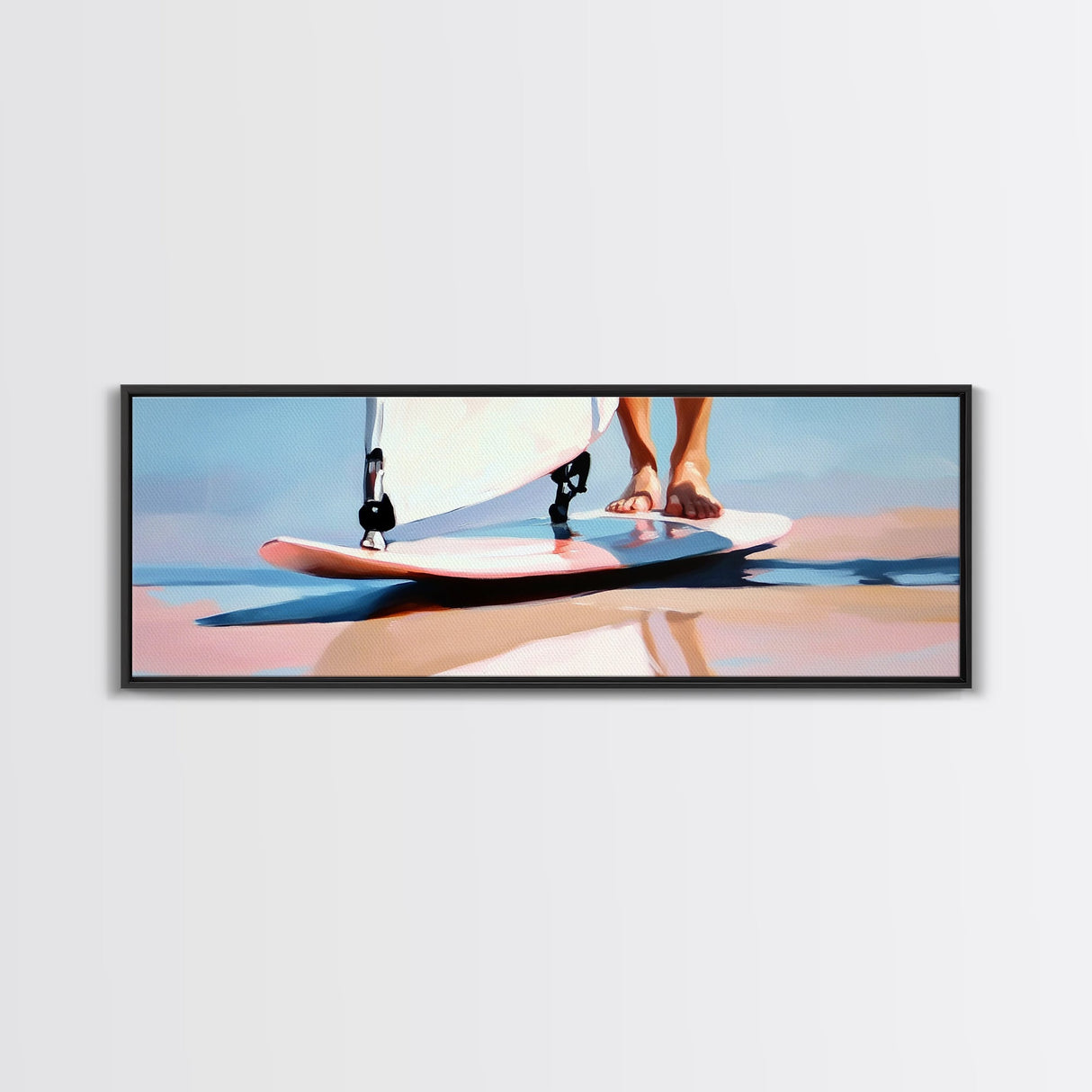 Surfboard Reflections, Beach Vibes, Modern Coastal Art, Surfing Aesthetic, Boho Home Decor, Framed Canvas Print, Watercolor Inspired