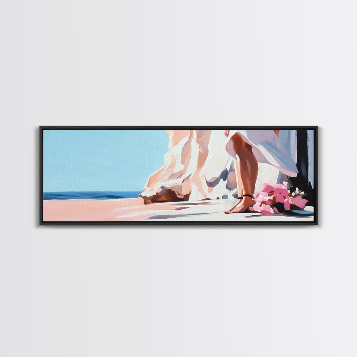Bride by Cliffs, Wedding Wall Art, Coastal Painting, Feminine Seascape, Elegant Home Decor, Framed Canvas Print, Bedroom Aesthetic