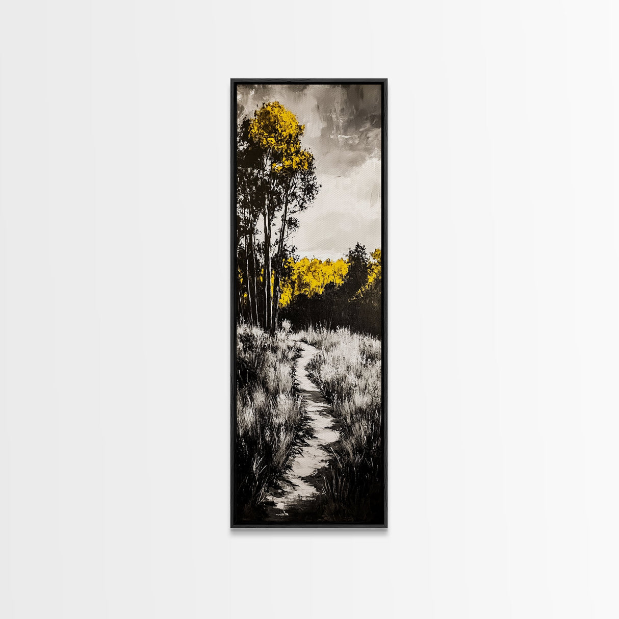 Autumn Trail, Golden Trees, Rustic Nature, Framed Canvas Print, Fall Wall Art, Country Home Decor, Warm Landscape Painting, Bedroom Art