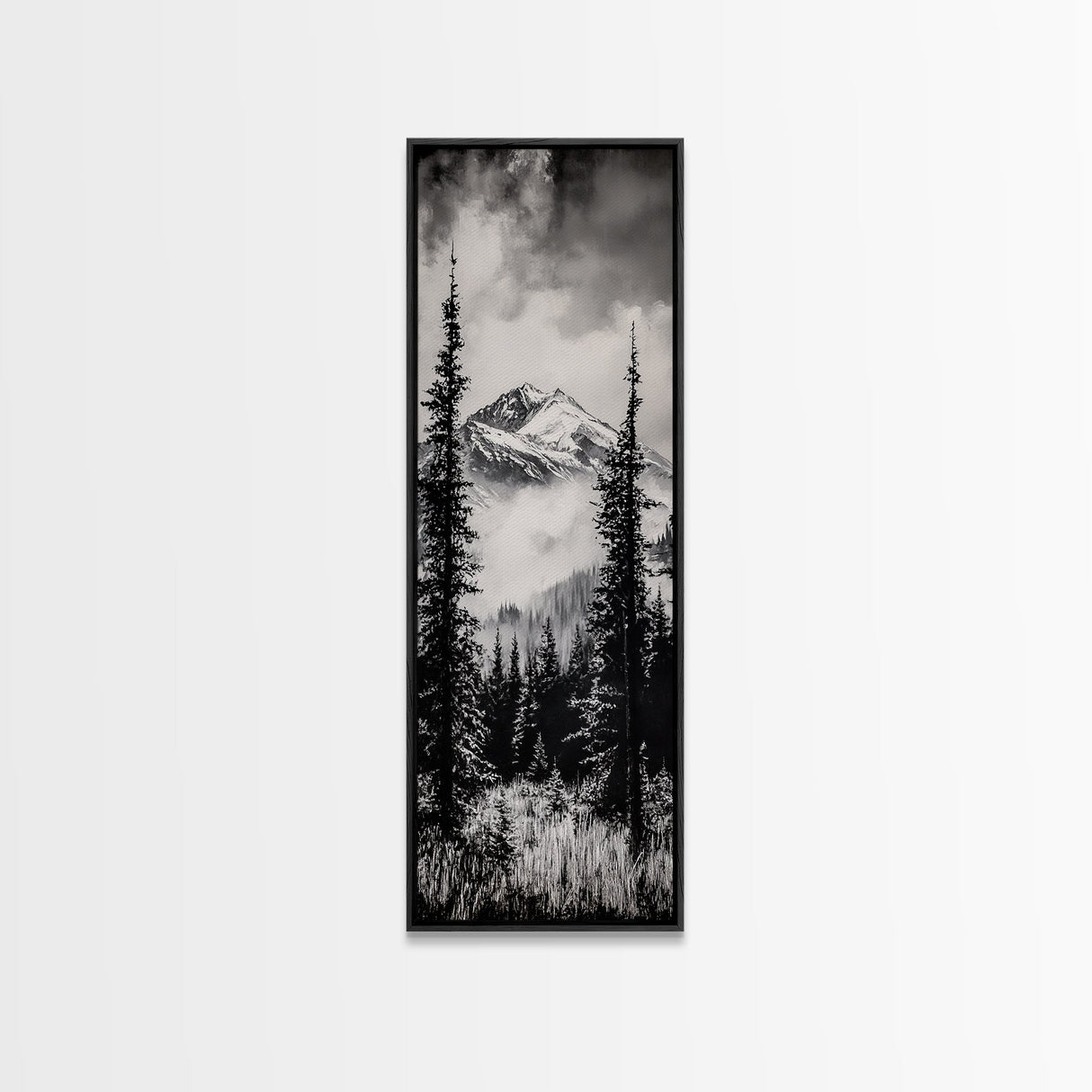 Snowy Mountains, Black and White, Misty Pines, Canvas Print, Winter Wall Art, Nature Photography, Lodge Decor, Cabin Wall Art