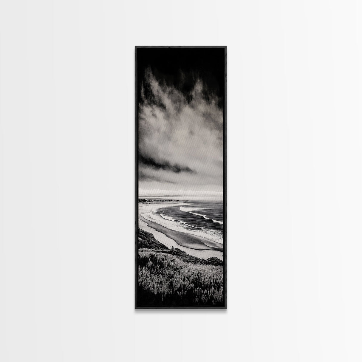 Monochrome Beach, Minimalist Seascape, Black And White Photography, Coastal Wall Art, Tranquil Shoreline, Modern Decor, Canvas Print