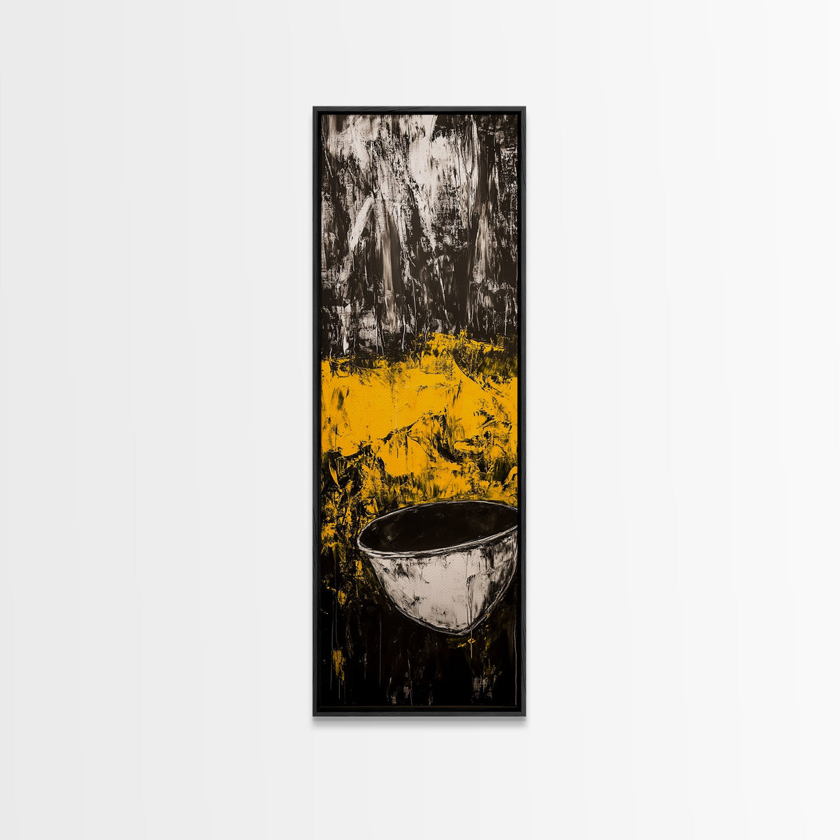 Abstract Yellow, Bold Modern Art, Textured Expressionist, High Contrast Decor, Contemporary Wall Accent, Framed Canvas Print