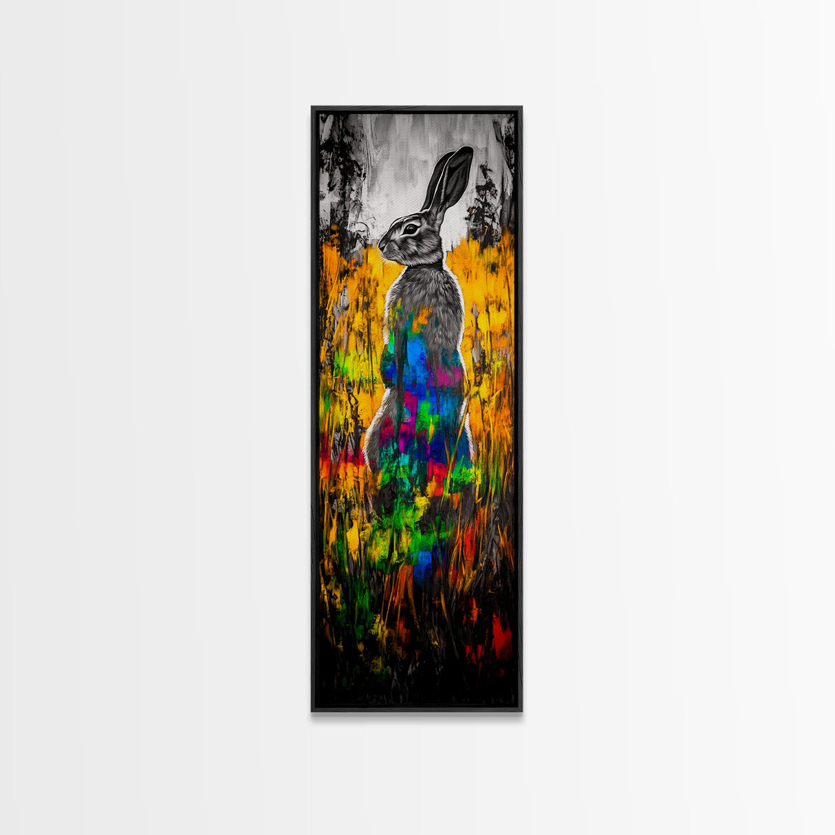 Vibrant Rabbit, Abstract Animal, Colorful Wildlife, Boho Wall Art, Canvas Print, Eclectic Decor, Living Room Art, Rustic Modern