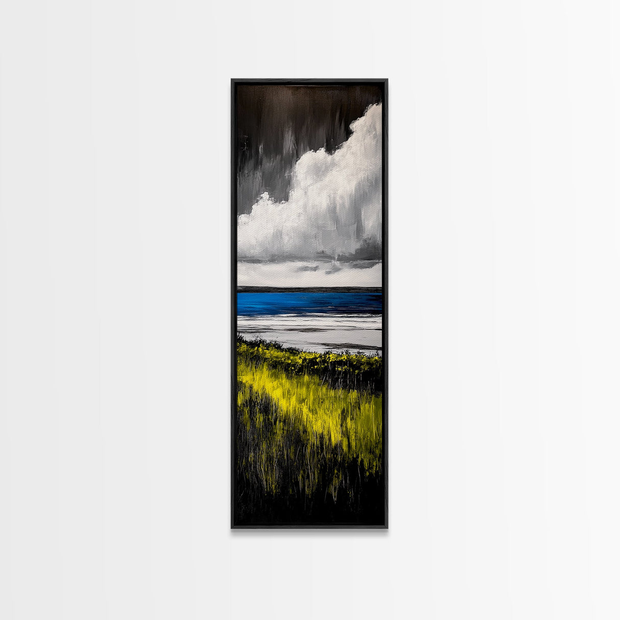 Coastal Field, Dramatic Clouds, Moody Landscape Art, Nature Inspired Decor, Framed Canvas Print, Entryway Wall Art, Modern Farmhouse Art