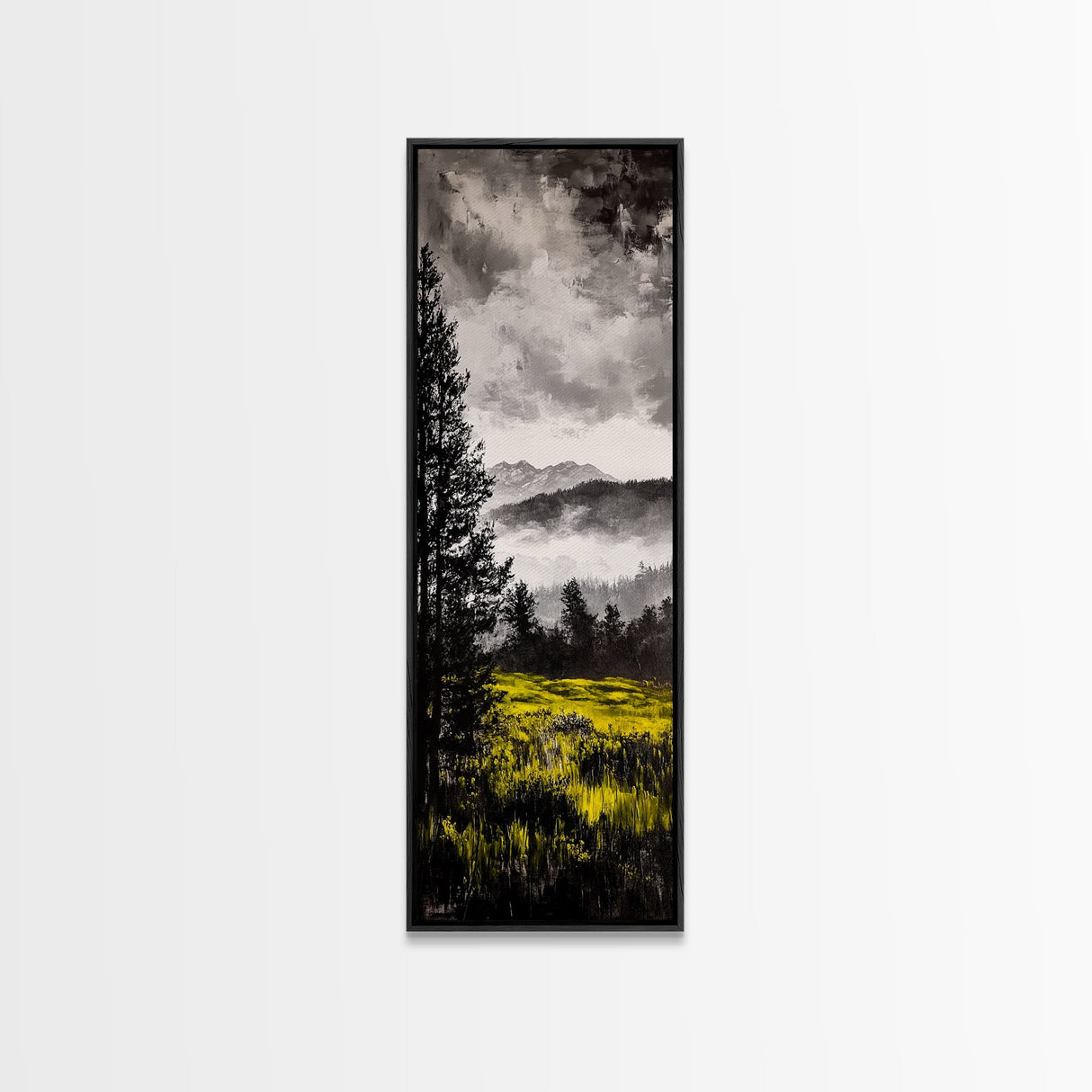 Mountain Mist, Moody Landscape, Foggy Forest Scene, Nature Inspired Art, Framed Canvas Print, Adventure Decor, Living Room Wall Art