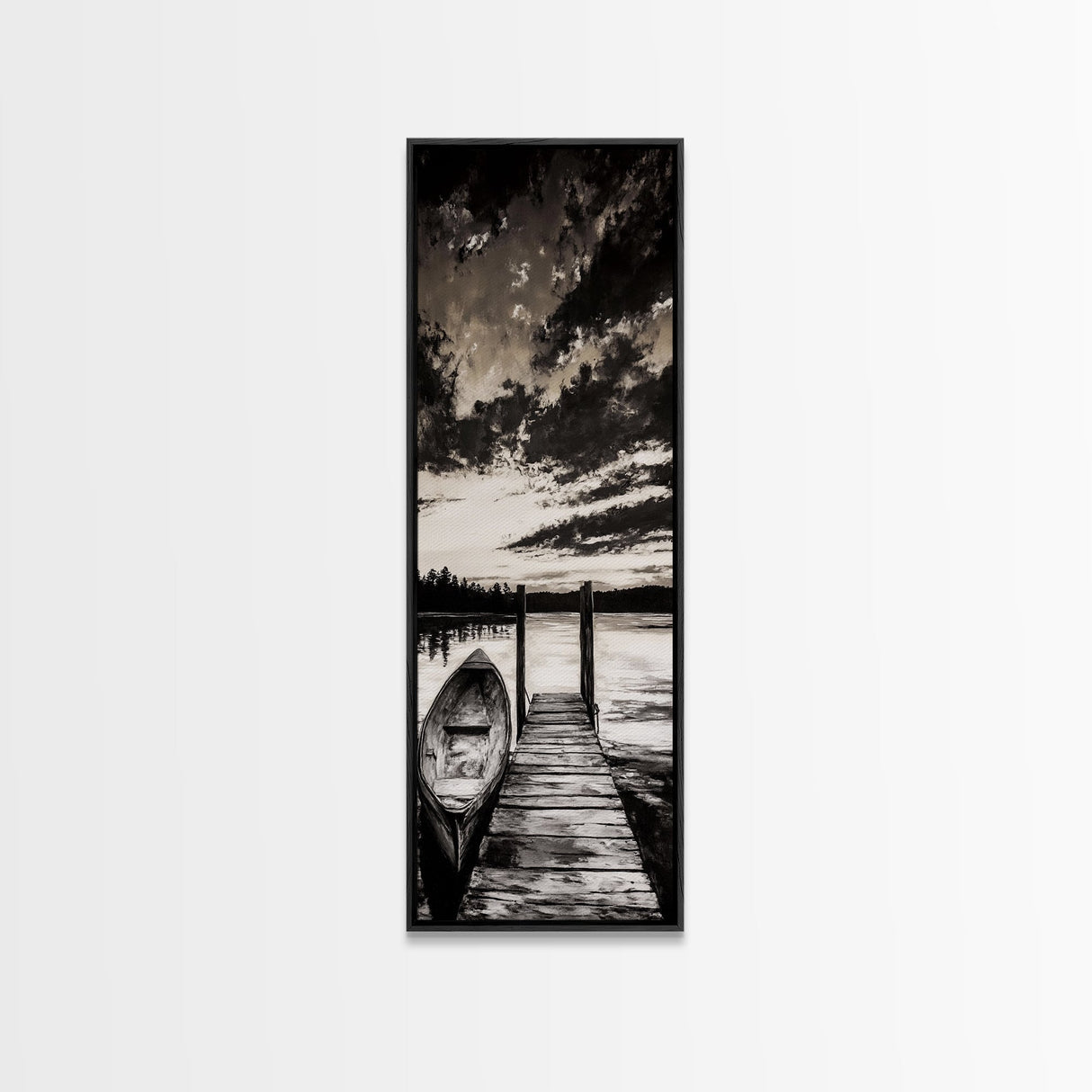 Black and White Seascape, Ocean Wave Painting, Minimalist Coastal Wall Decor, Beach House Artwork, Living Room Art, Framed Canvas Print