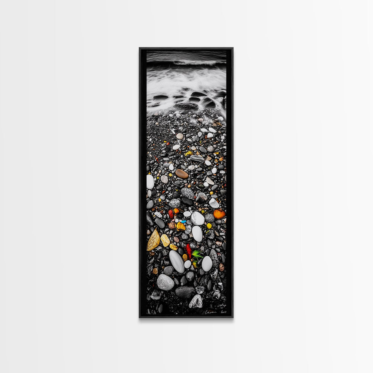 Colorful Pebble Beach, Ocean Rock Photography, Nature Wall Art, Coastal Home Decor, Modern Beach House Print, Framed Canvas Print
