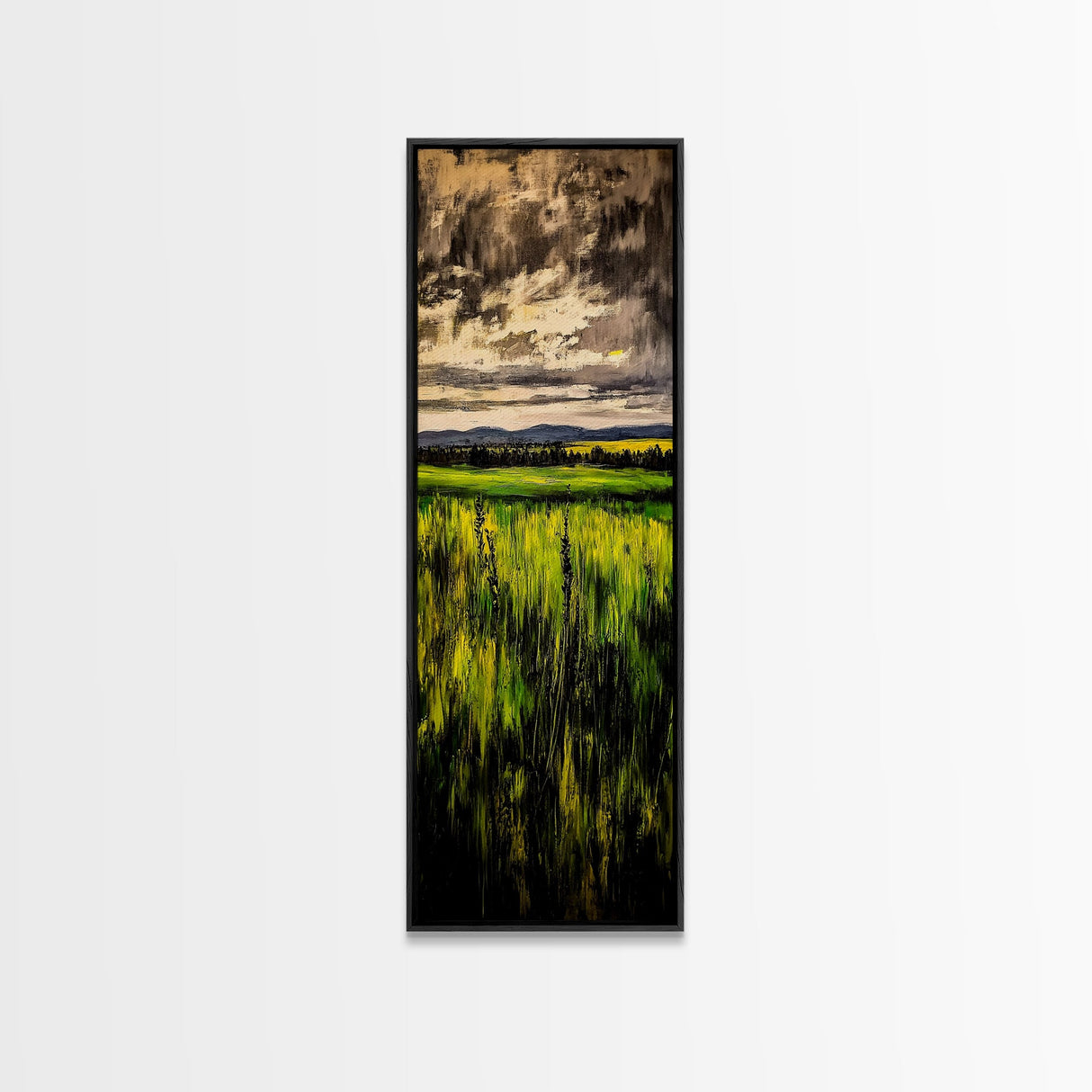Stormy Sky, Open Fields, Nature Painting, Moody Art, Framed Canvas Print, Minimalist Landscape, Living Room Wall Art, Neutral Color Palette