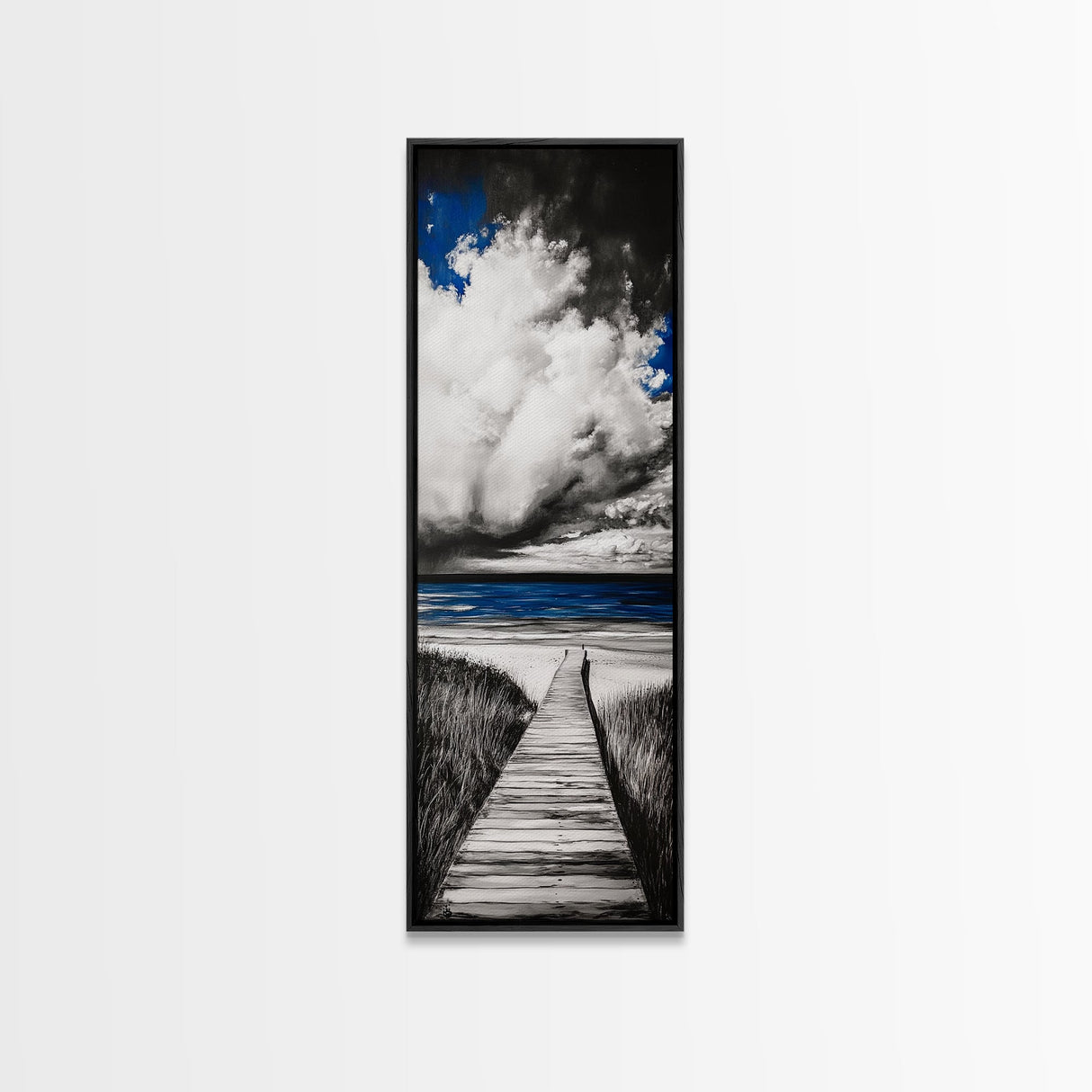 Boardwalk Beach Art, Ocean Landscape Painting, Seaside Home Decor, Modern Coastal Design, Nautical Wall Print, Canvas Print