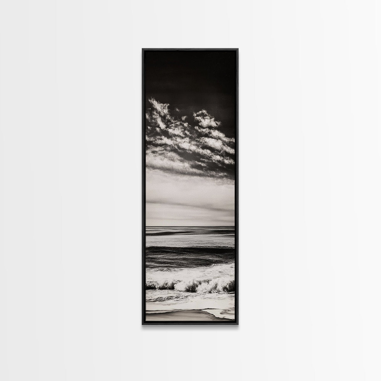 Ocean Horizon, Black and White, Cloudy Sky, Canvas Print, Coastal Wall Art, Minimalist Seascape, Modern Living Room Decor, Nautical Art