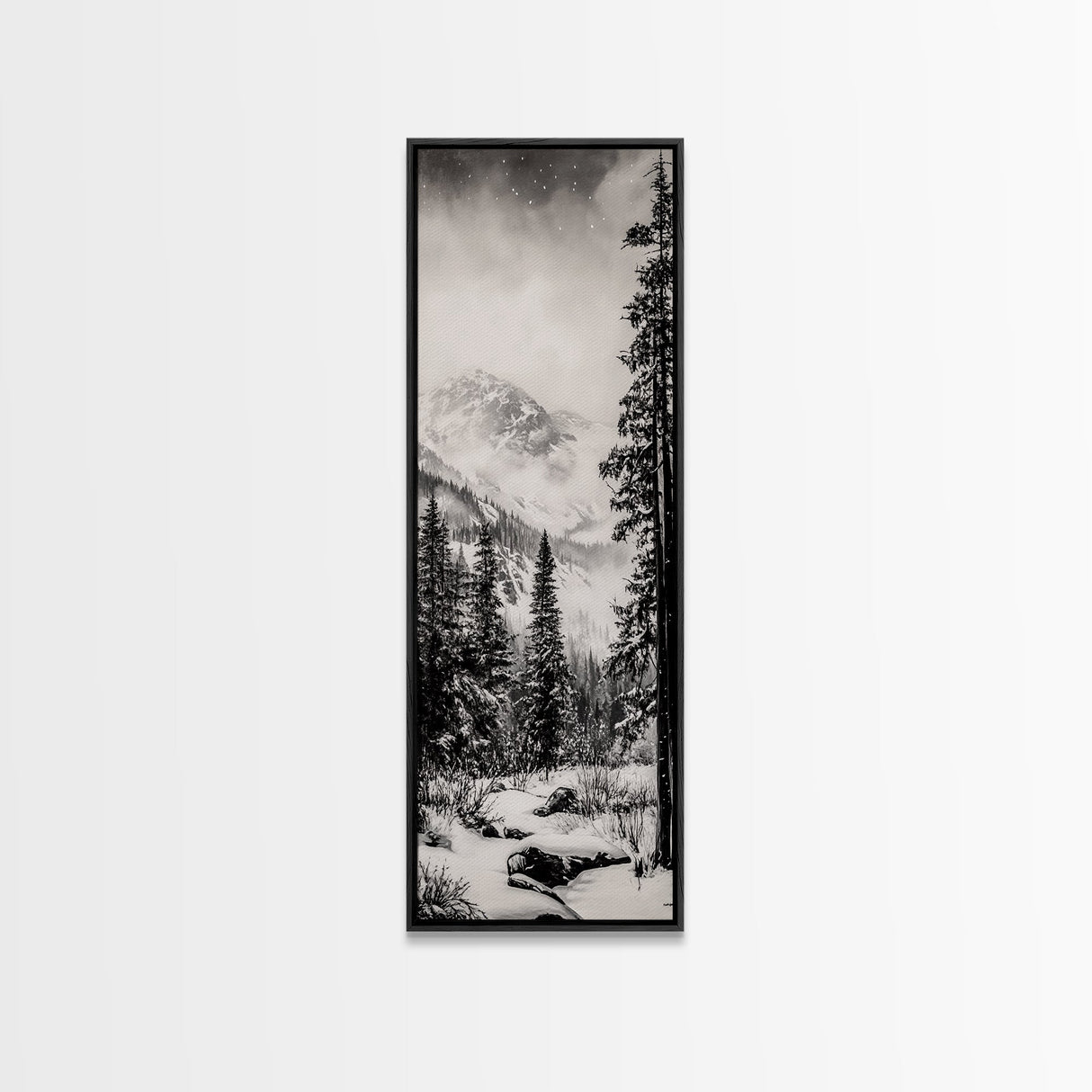 Snowfall Forest, Framed Canvas Print, Winter Scene, Nature Lover Gift, Minimalist Home Decor, Monochrome Art, Living Room Artwork