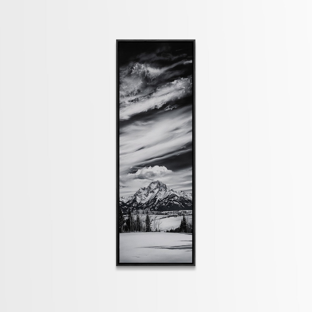 Majestic, Mountain, Black and White, Framed Canvas Print, Sky Photography, Minimalist Wall Art, Home Office Decor, Living Room Artwork