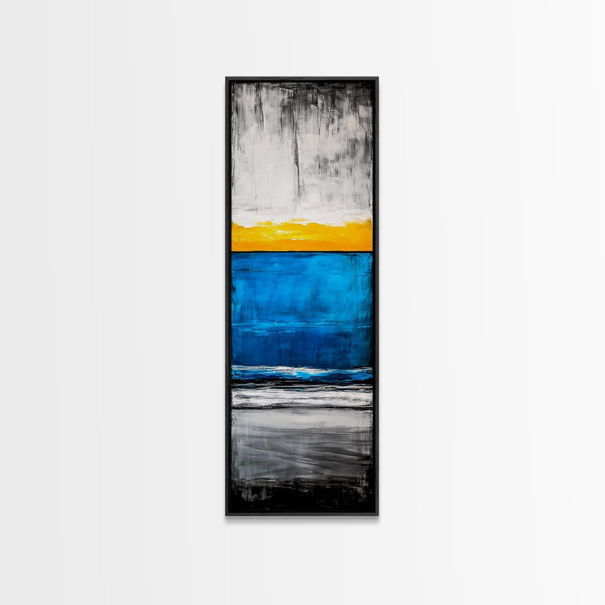 Sunset, Ocean, Waves, Framed Canvas Print, Coastal Wall Art, Modern Beach Decor, Blue and Yellow Abstract, Large Statement Art