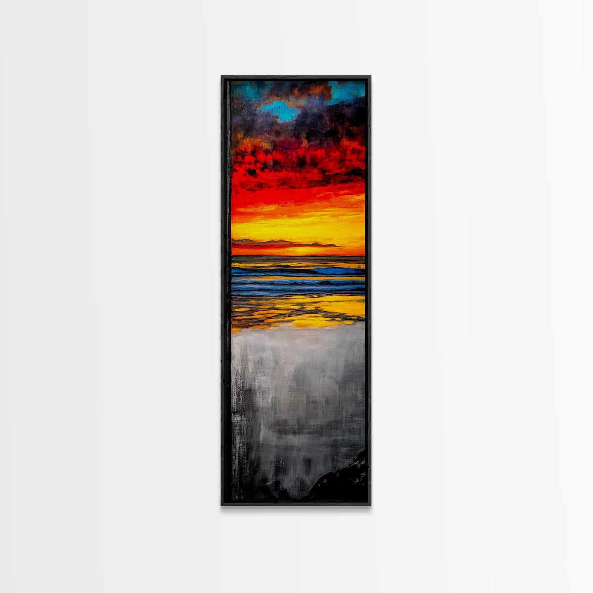 Vibrant, Sunset, Beach, Framed Canvas Print, Coastal Wall Art, Tropical Sunset, Living Room Decor, Bold Colorful Painting