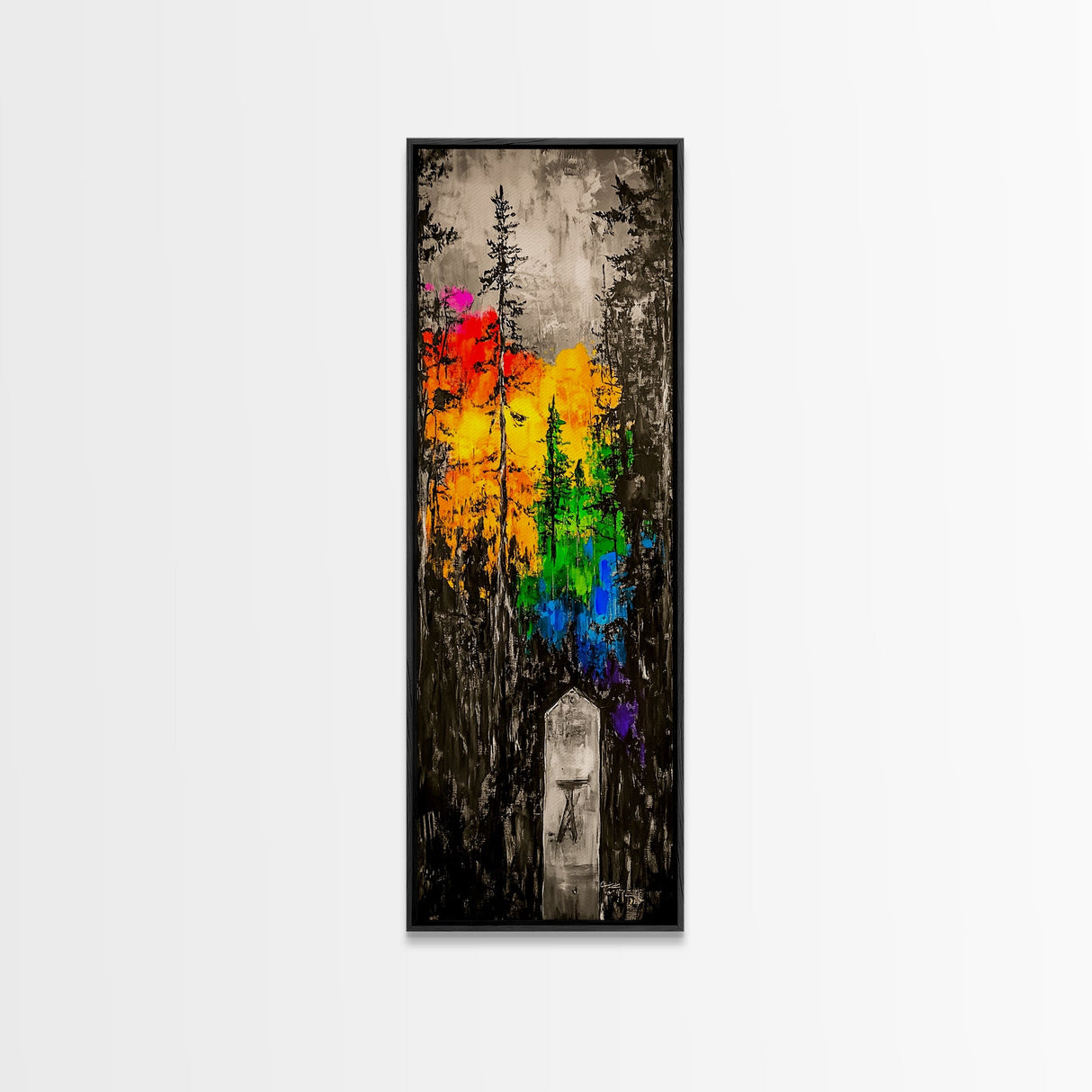 Rainbow Forest, Abstract Trees, Dark Woodland, Canvas Print, Vibrant Nature Art, Boho Home Decor, Fall Wall Artwork