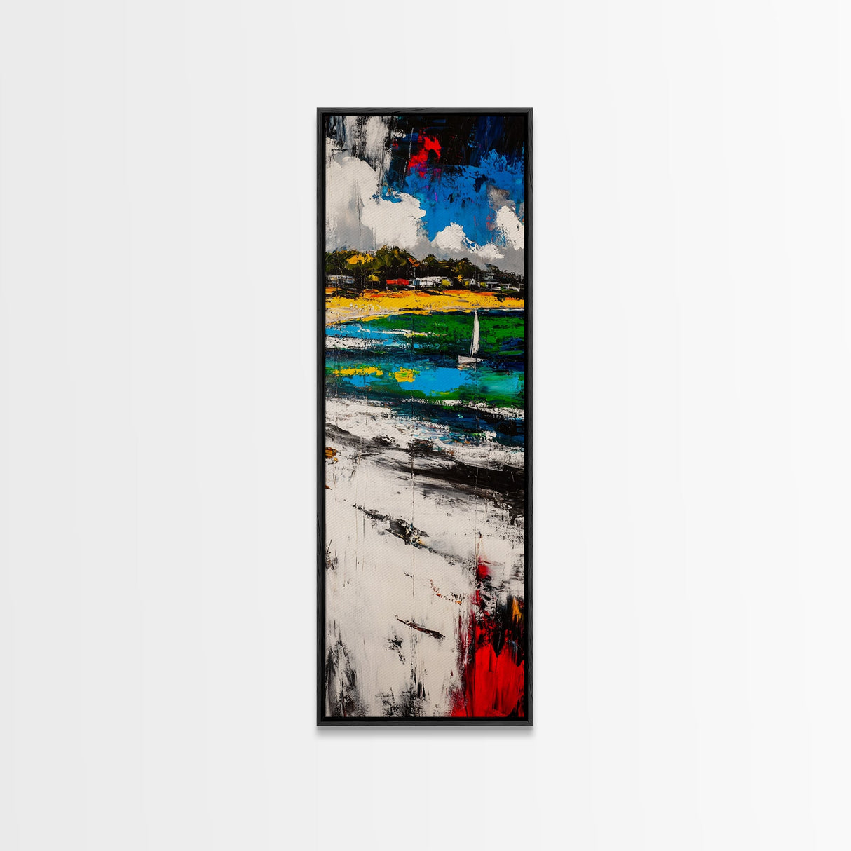 Sailboat Bay, Coastal Wall Art, Nautical Decor, Framed Canvas Print, Ocean Scene, Beach House Decor, Living Room Artwork