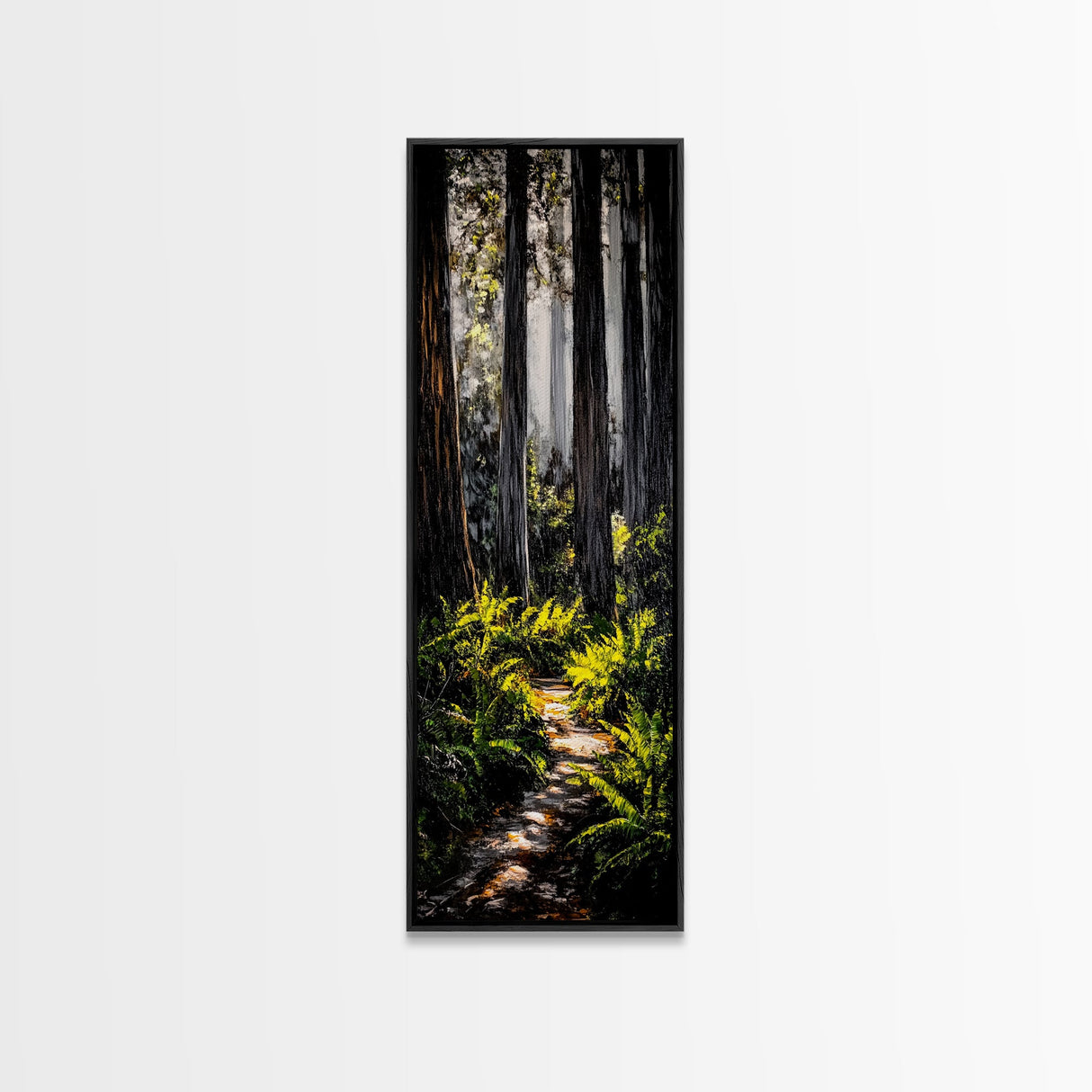 Forest Path, Sunlit Trees, Nature Painting, Framed Canvas Print, Woodland Decor, Cozy Cabin Art, Autumn Vibes, Entryway Artwork