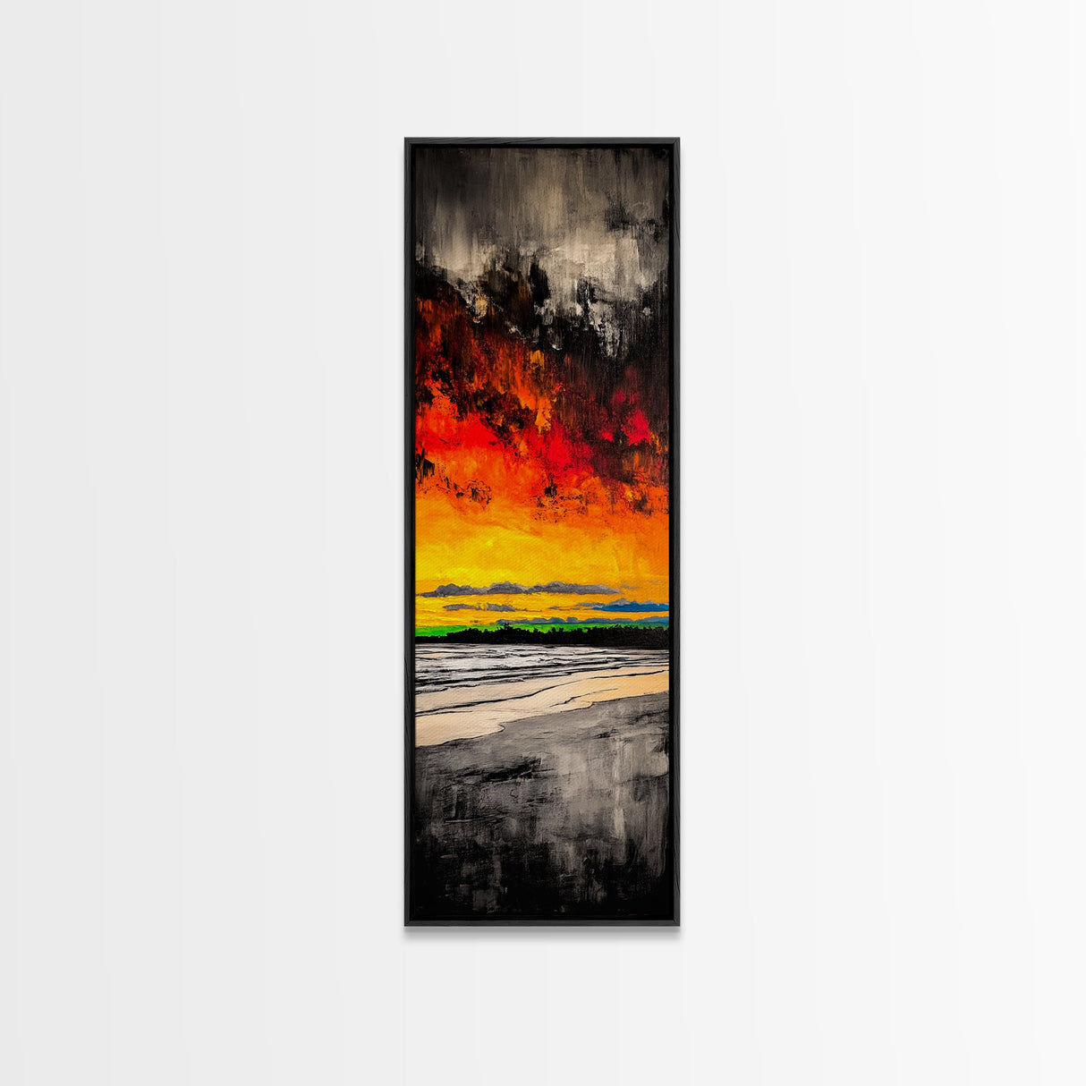Fire Sky, Dramatic Sunset, Abstract Seascape, Framed Canvas Print, Bold Wall Art, Vibrant Home Decor, Statement Piece