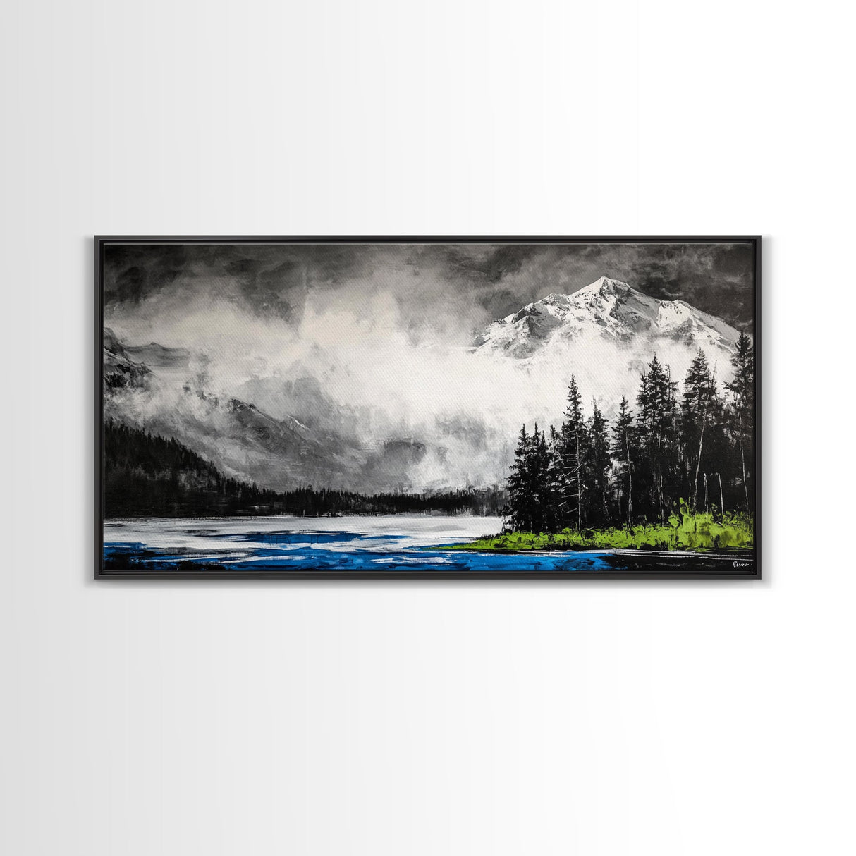 Snowy Mountains, Misty, Forest, Black and White, Canvas Print, Rustic Cabin Decor, Winter Wall Art, Nature Home Decor, Living Room Art