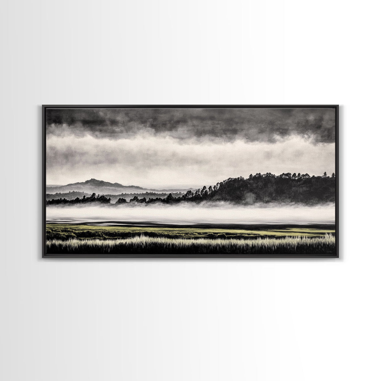 Misty Mountains, Black and White Art, Foggy Landscape, Canvas Print, Nature Wall Art, Minimalist Artwork, Bedroom Wall Decor