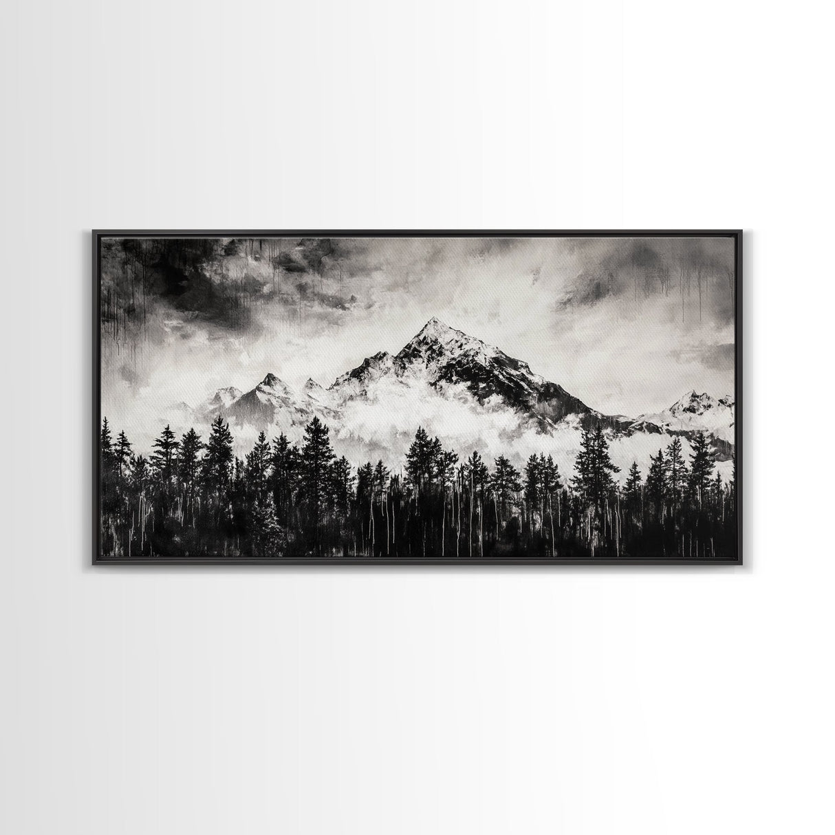 Mountain Landscape, Black and White, Framed Canvas Print, Nature Wall Art, Rustic Home Decor, Modern Farmhouse, Large Wall Art