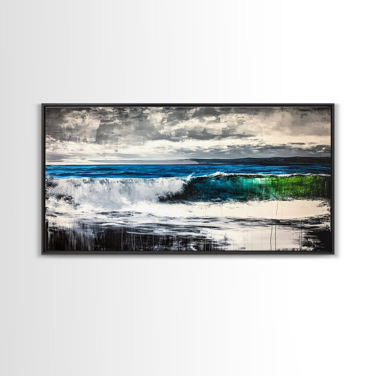 Ocean Waves, Blue and Green, Framed Canvas Print, Beach House Decor, Nautical Wall Art, Large Wall Art, Coastal Living, Modern Seascape