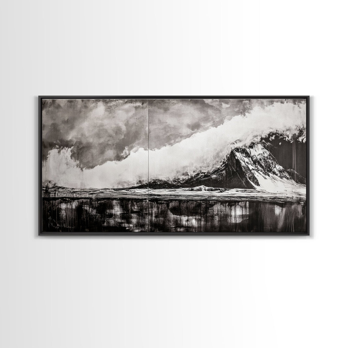 Monochrome Mountain, Dramatic Landscape, Black and White Art, Moody Wall Art, Modern Nature Print, Office Decor, Framed Canvas Print