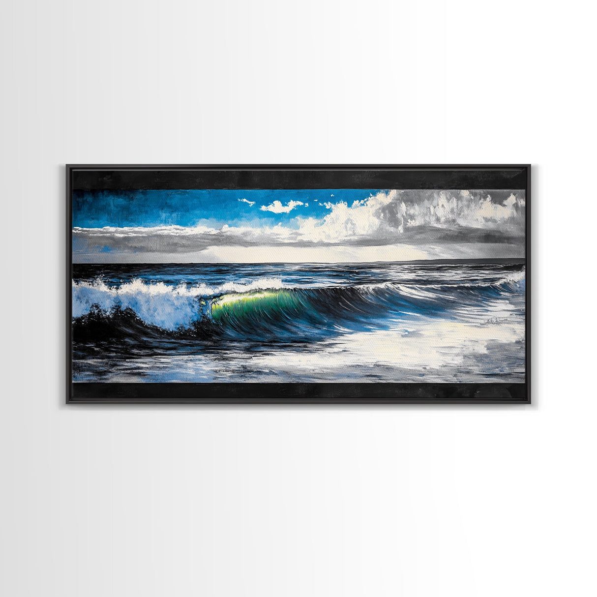 Ocean Wave, Blue Water, Wall Art, Framed Canvas Print, Coastal Decor, Large Beach Print, Nautical Art, Living Room Wall Art