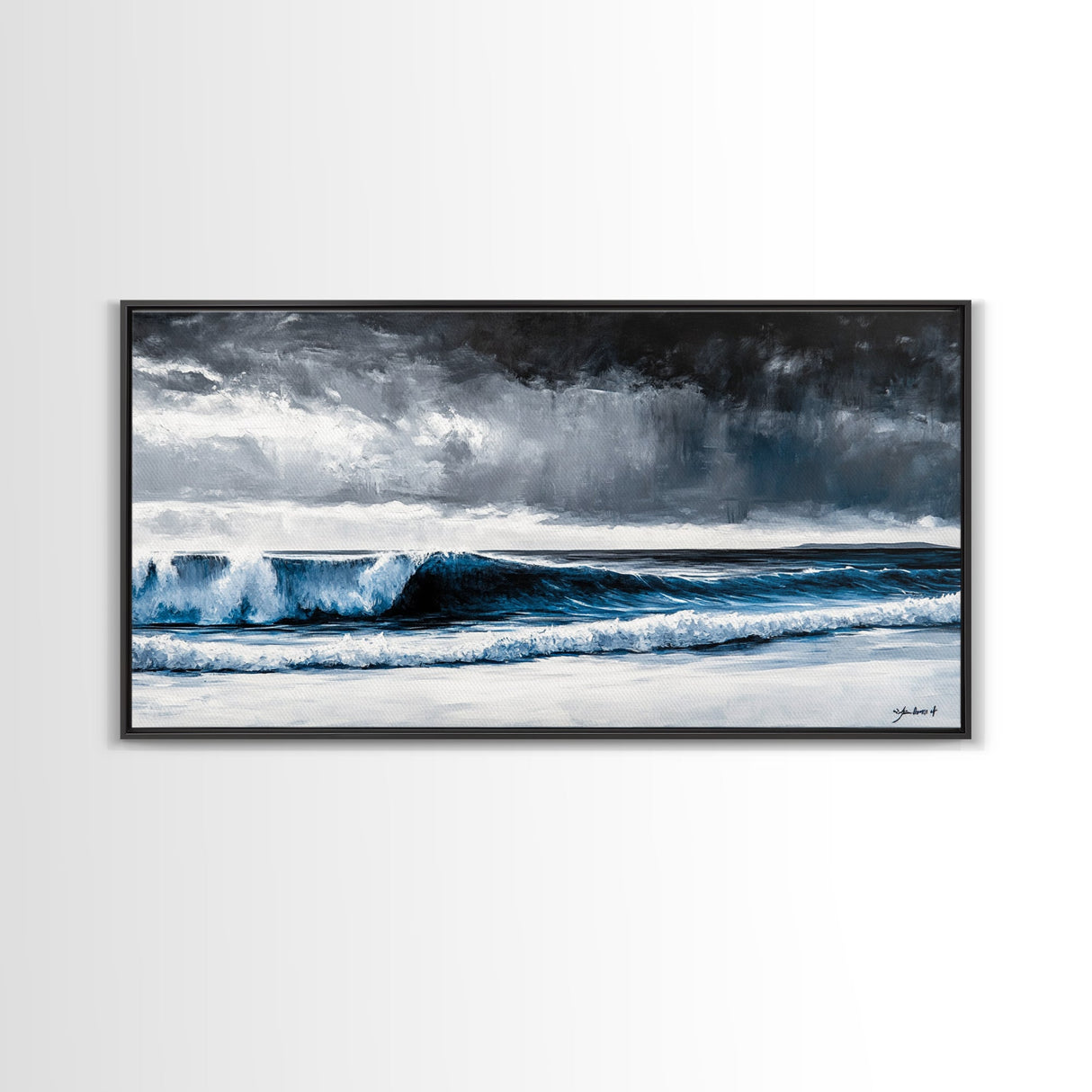 Stormy Ocean, Dramatic Seascape, Blue Waves, Coastal Decor, Moody Beach Art, Modern Wall Decor, Large Statement, Framed Canvas Print