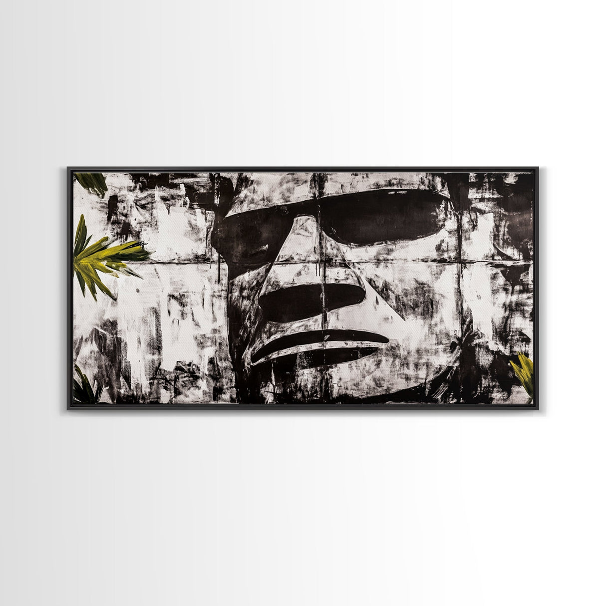 Monochrome Face Art, Edgy Black White Painting, Street Art Print, Urban Loft Decor, Framed Canvas Print, Unique Statement Piece