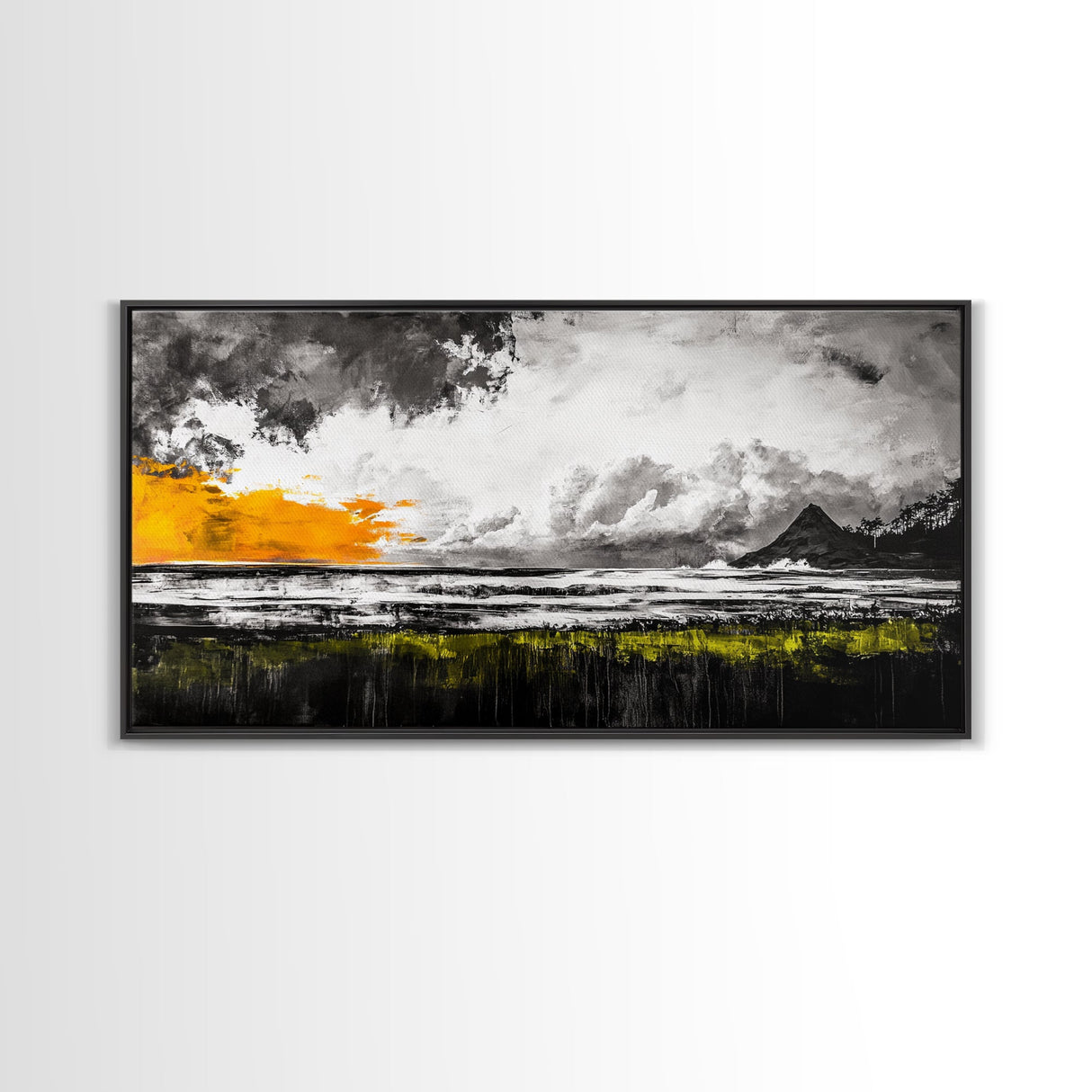 Sunset Seascape, Coastal Wall Art, Modern Beach Decor, Ocean Painting, Large Framed Canvas Print, Living Room Art, Minimalist Art