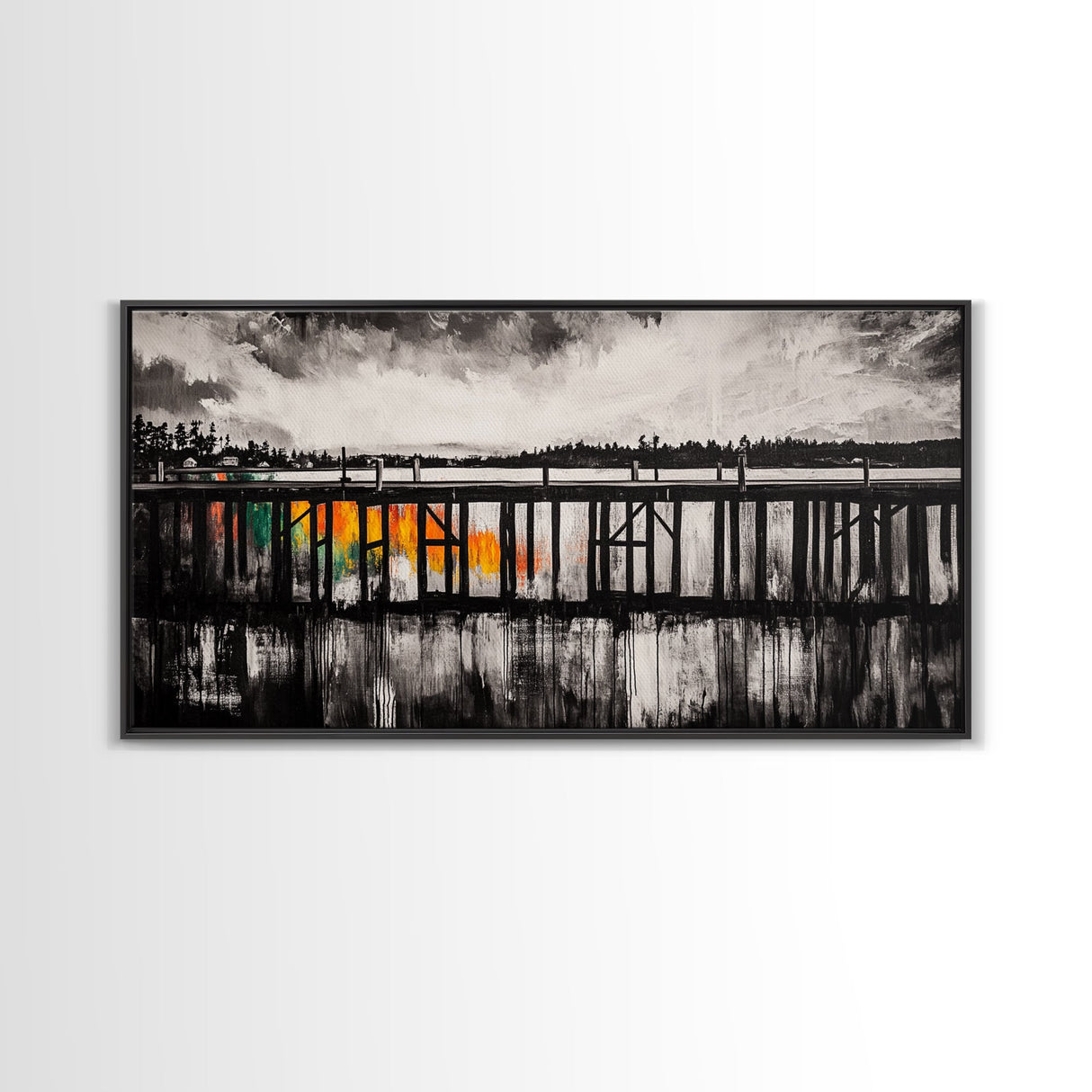 Wooden Pier, Lake House Art, Nautical Canvas Print, Black and White Art, Rustic Home Decor, Nature Artwork, Coastal Wall Art