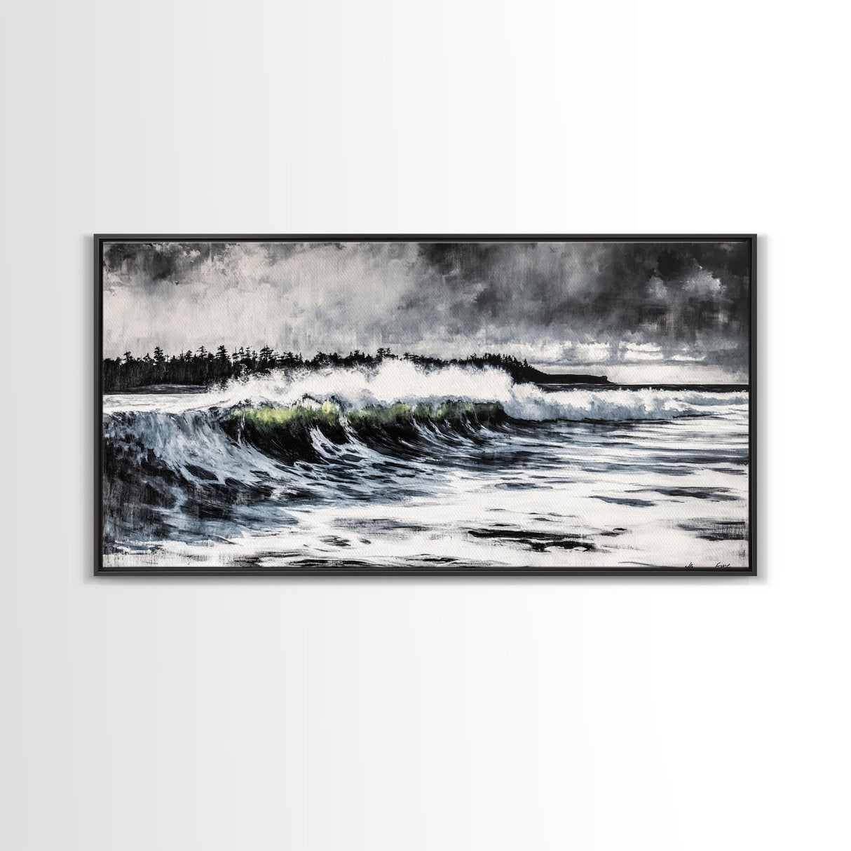 Ocean Wave, Coastal Art, Large Wall Art, Black and White Painting, Abstract Seascape, Living Room Decor, Framed Canvas Print, Beach House