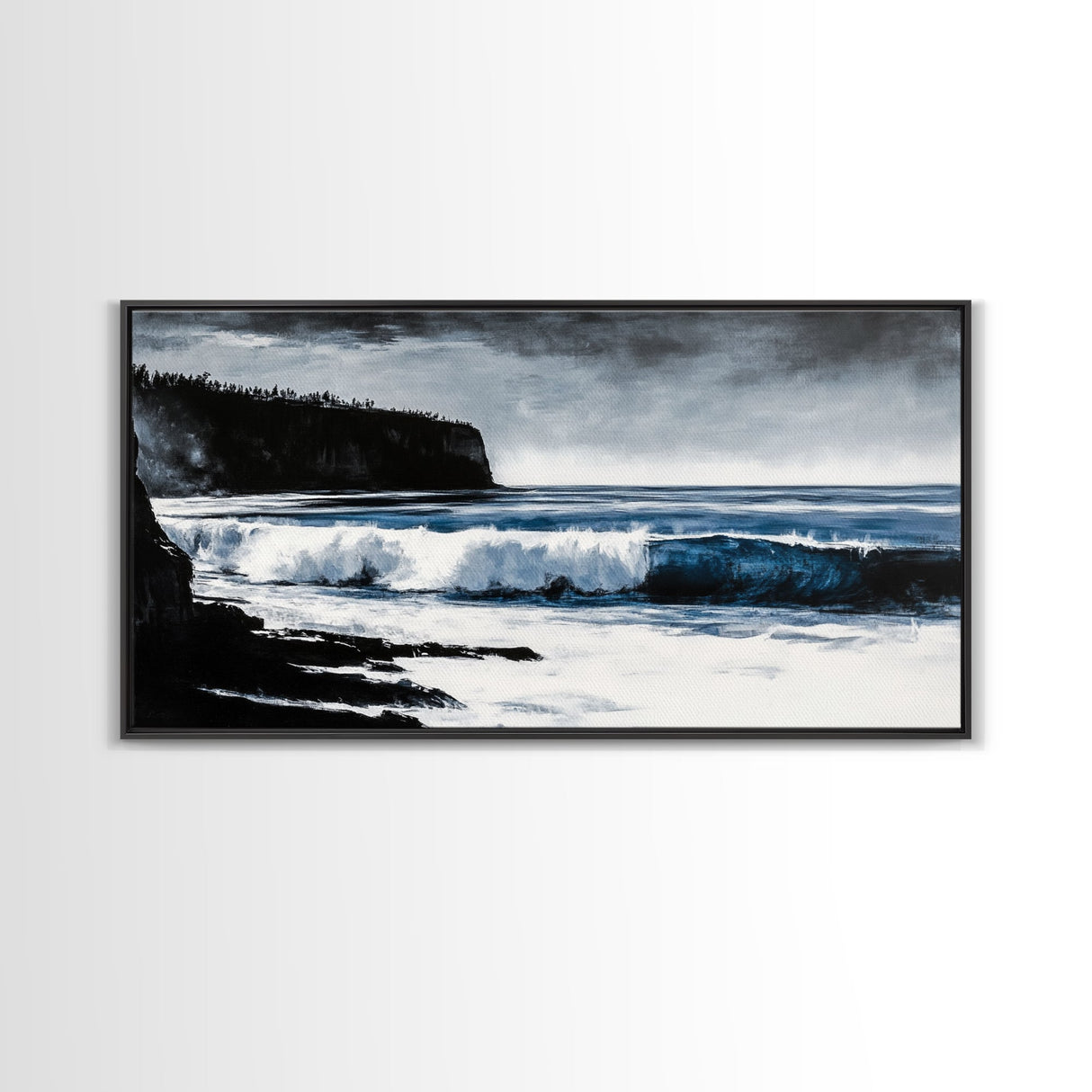 Ocean Waves, Coastal Scene, Monochrome Seascape, Framed Canvas Print, Beach House Decor, Minimalist Ocean Art, Modern Wall Art