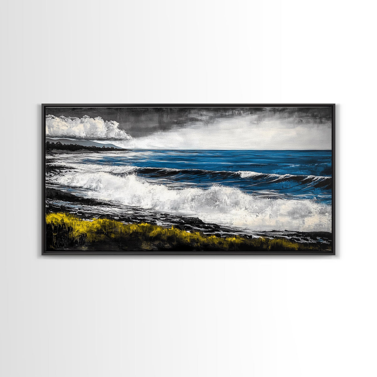 Tropical Shore, Emerald Waters, Stormy Sky, Canvas Print, Coastal Wall Art, Beach House Decor, Ocean Painting, Living Room Artwork