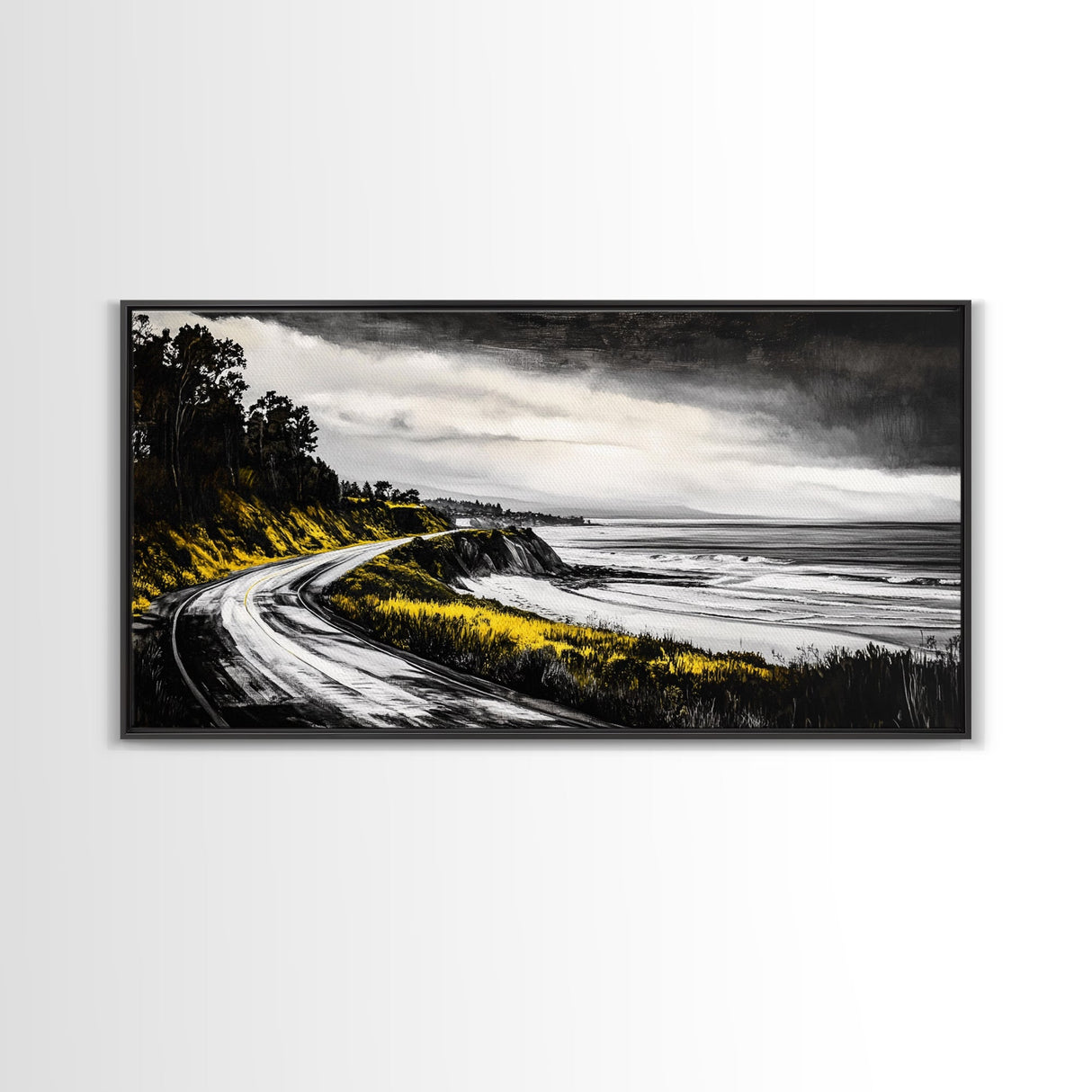 Stormy Beach, Ocean Mist, Coastal Serenity, Canvas Print, Moody Seascape Art, Contemporary Wall Art, Living Room Decor, Nautical Theme