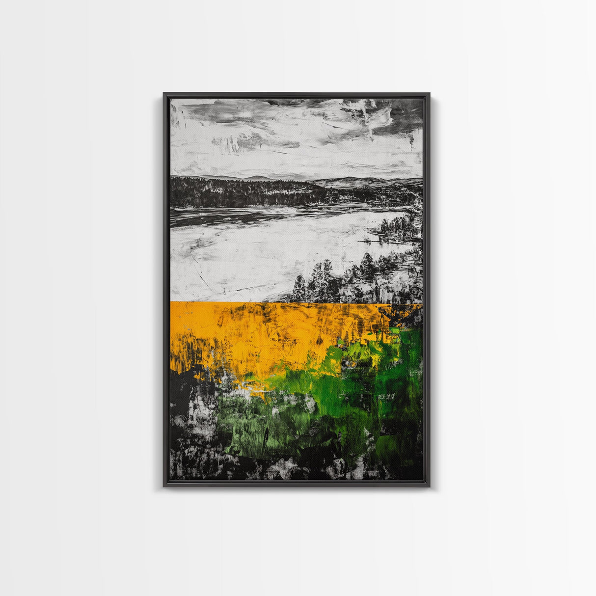 Modern Abstract Landscape, Unique Nature Scene, Rustic Farmhouse Wall Decor, Minimalist Home Gift, Framed Canvas Print
