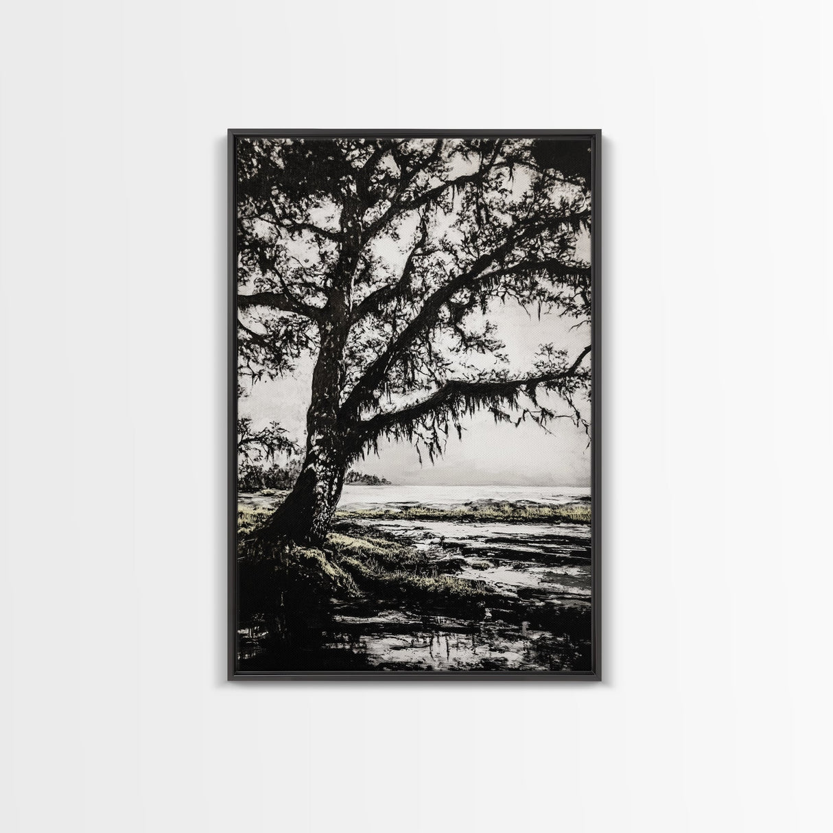 Tree Silhouette, Black White Art, Canvas Print, Dramatic Landscape, Coastal Wall Art, Nature Scene, Monochrome Decor, Minimalist Art