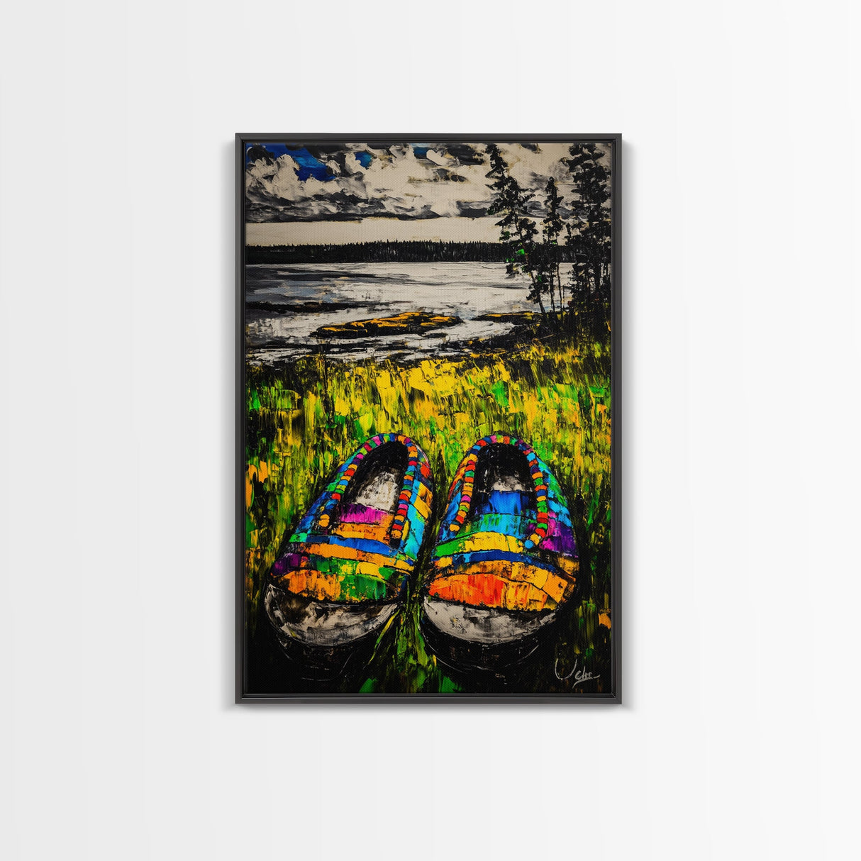 Boho Shoes, Colorful Summer Art, Coastal Decor, Relaxing Nature Scene, Eclectic Wall Art, Abstract Expressionism, Canvas Print